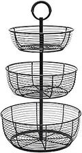 Basics by Mikasa Round Wrap 3-Tier Metal Floor Standing Fruit/Home Storage Basket, Easy Assembly, Antique Black